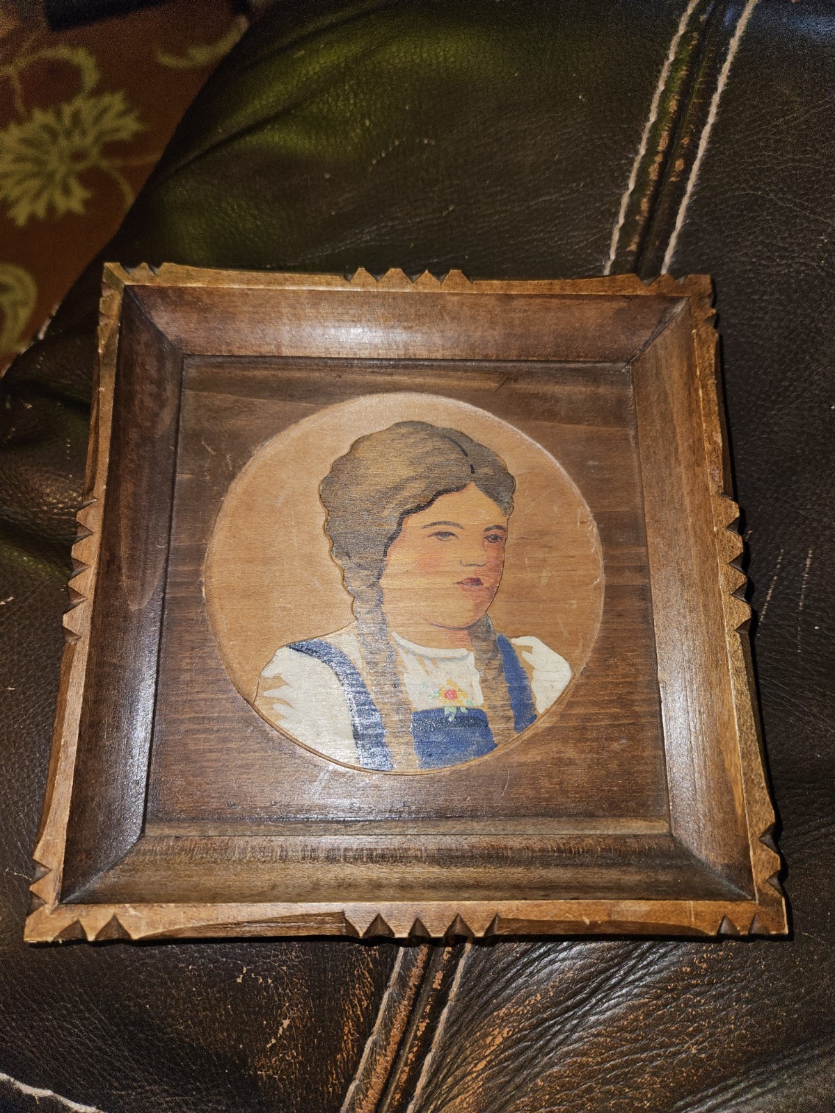 Hand-Carved Wood Girl Portrait Sculpture German Folk Art Swiss Austrian 6.75″
