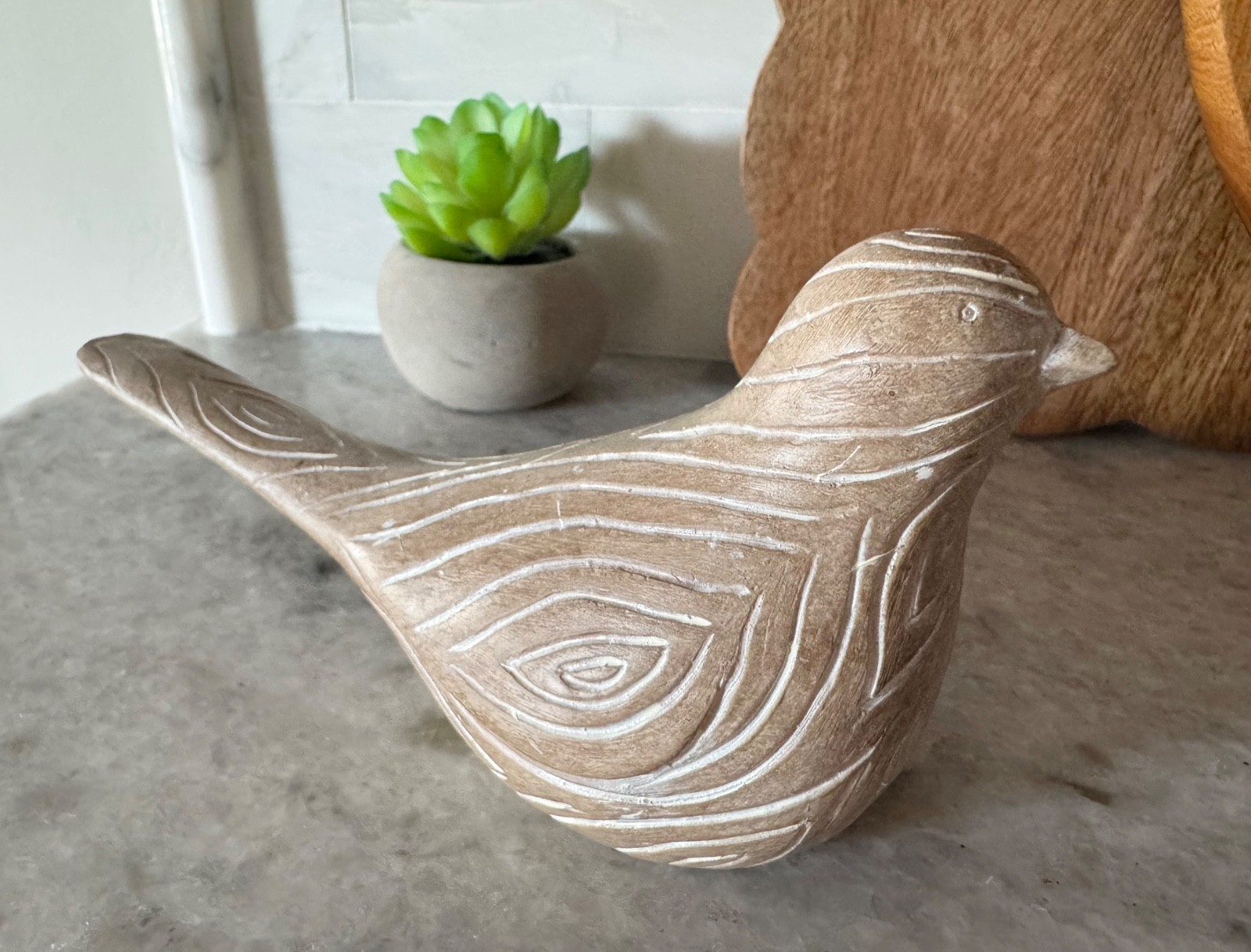 New Rustic Farmhouse Beige Light Brown Textured Resin Bird Decor Figurine – 6.5”