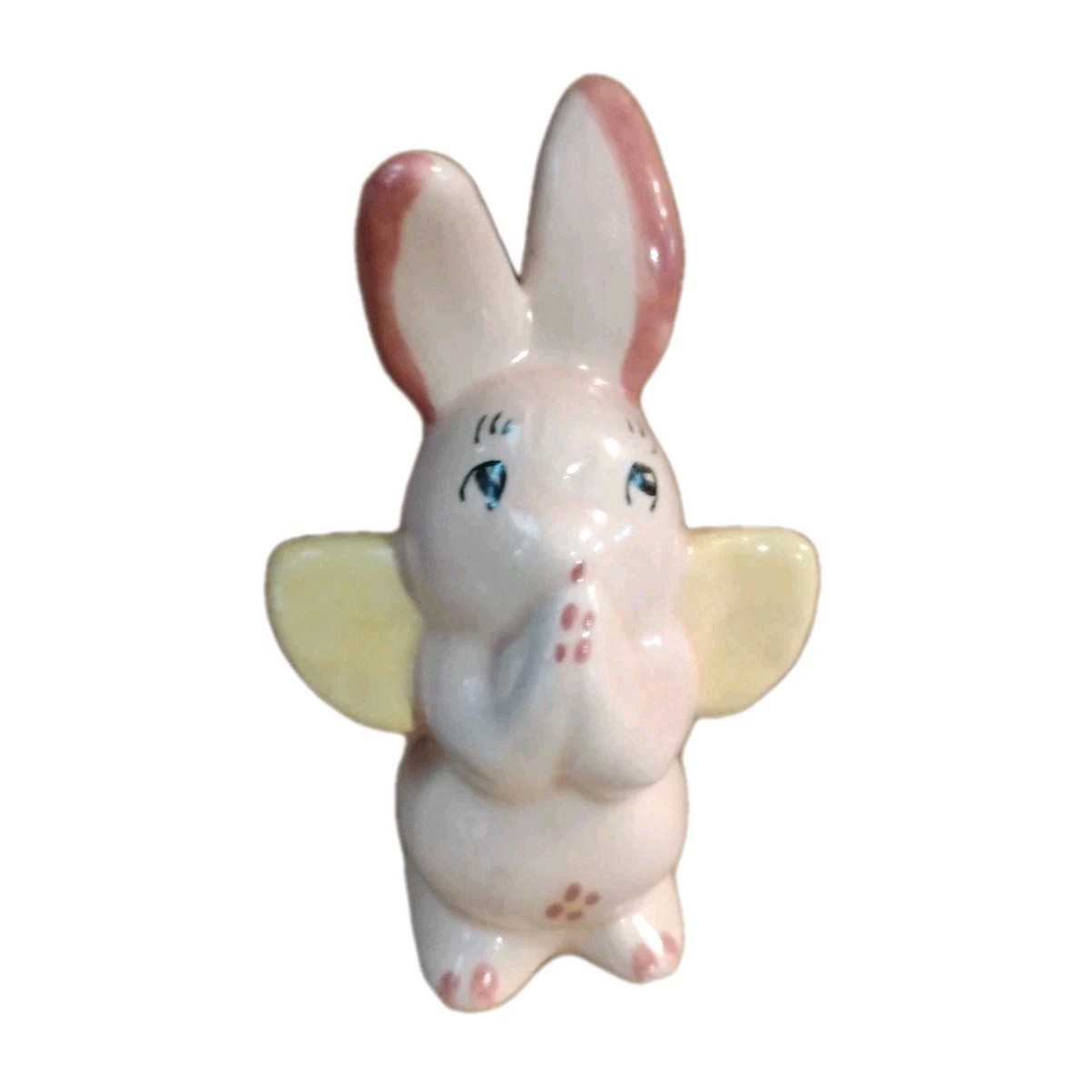 Vintage Pink Bunny with Angel Wings Rare Ceramic Mid-Century Collectible 3-7/8″