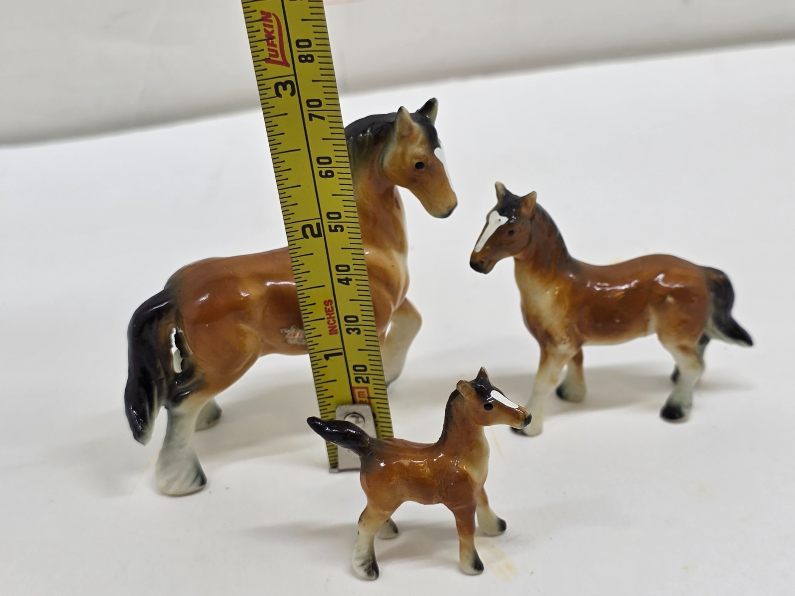 Vintage Horse Family Scene Mini Ceramic Figurine Set Clydesdale / Napcoware?