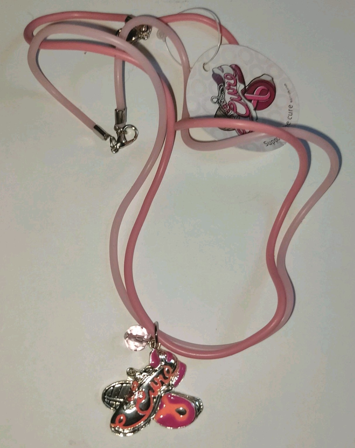 Pink Breast Cancer Awareness Walk for the Cure Shoe Charm Pendant Necklace 2011