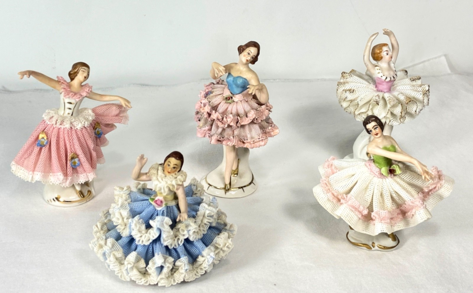 Dresden Germany Porcelain Lace Girl Ballerina Dancer Figurines Lot of 5 Small