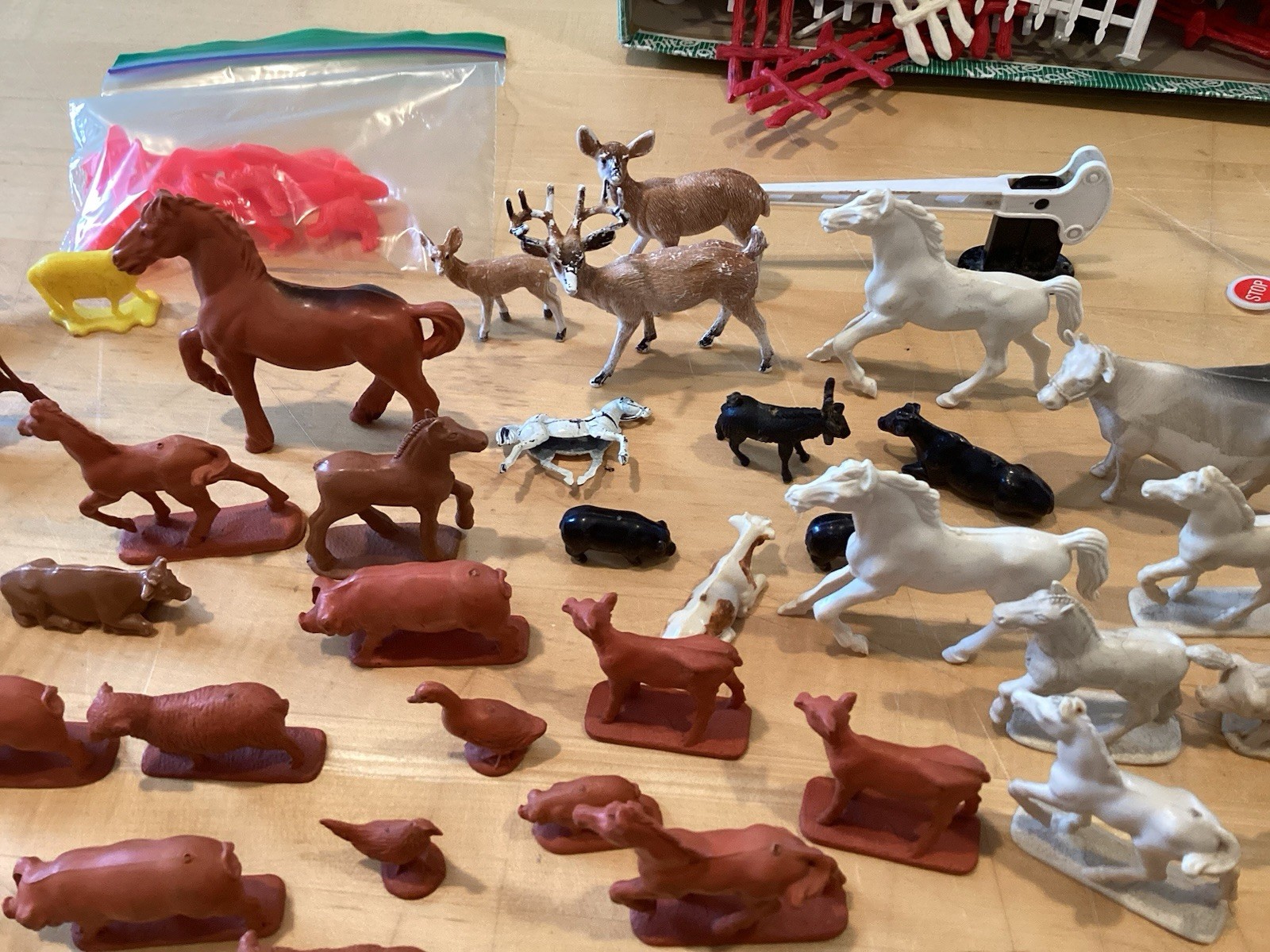 miniature animal figurines Big lot Vintage Farm Train Cows Horses Deer Pigs