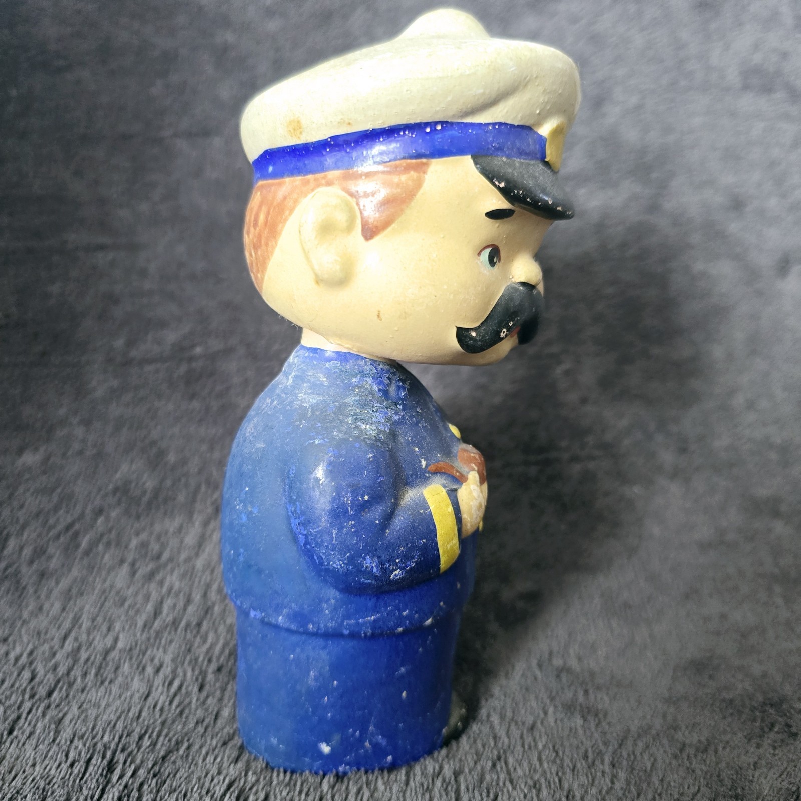 Vintage 1950s Paper-Mâché Bobblehead Nodder Ship Captain Figurine Holding Pipe