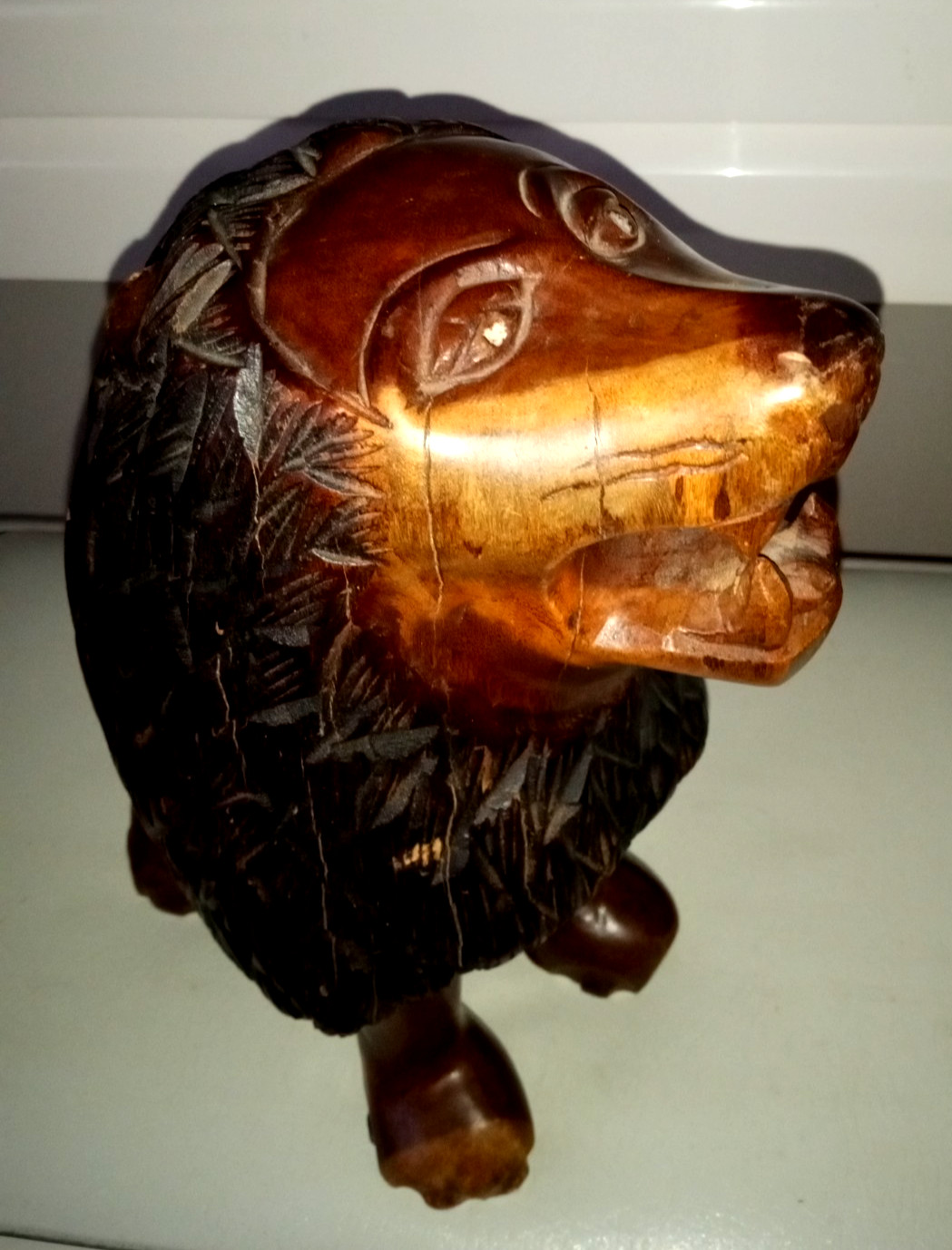 Vintage Heavy Hand-Carved Wooden Lion Statue Sculpture