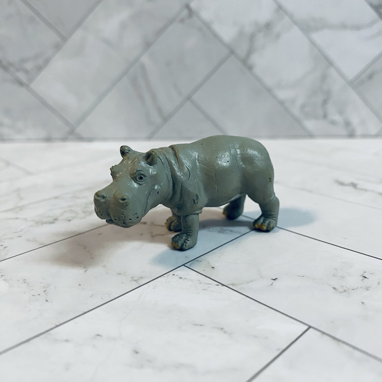 Vintage Gray Miniature Baby Hippopotamus Animal Figurine Toy