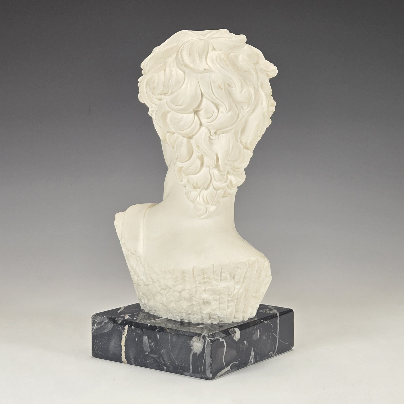 Michelangelo David Bust Sculpture Figurine Heavy Black Marble Base Vintage