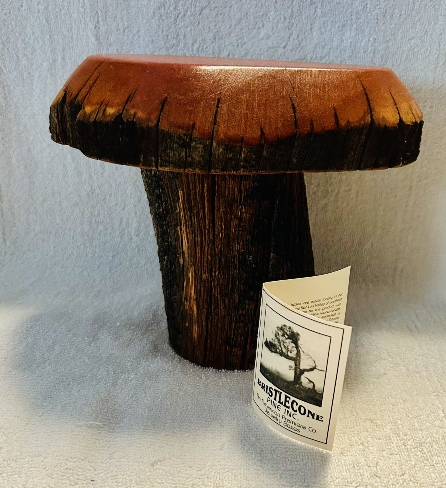 VINTAGE Bristlecone Pine INC. MUSHROOM WOOD STASH HAND CARVED USA REMOVABLE TOP