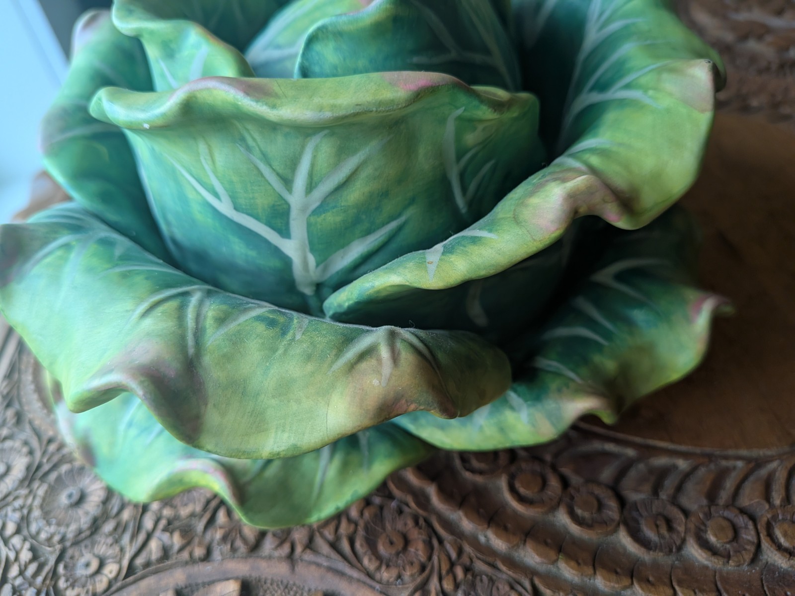 Rare Bordallo Pinheiro Cabbage Sculpture Portugal Whimsical Decor Earthenware