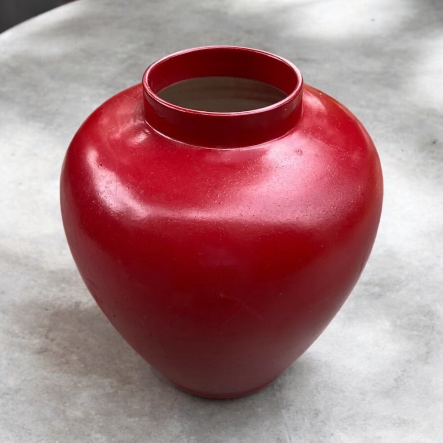 Rare 1970s TOMASSO BARBI Blood Red Ceramic Vessel (15”h) – Made in Italy