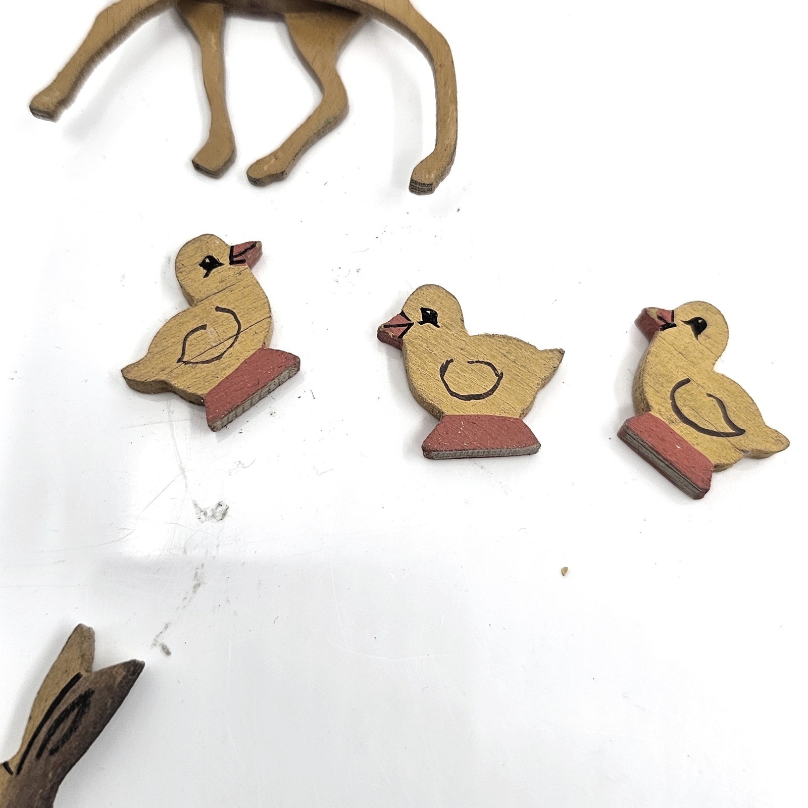 Vintage Hand Painted Wooden Animal Figurines Set 12pc Deer Horse Rabbit Duckling
