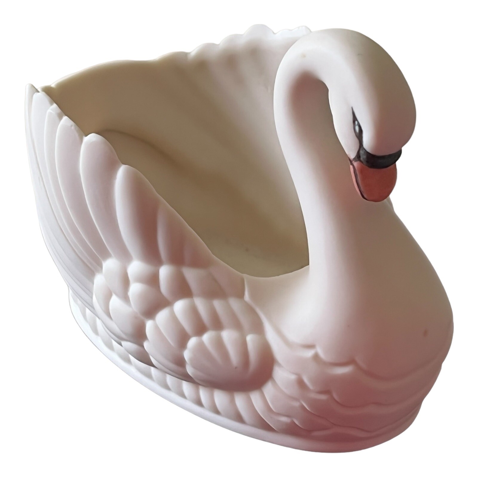 Vintage Porcelain Swan Candy Dish Trinket Signed B Lee 1997 White Matte Detailed