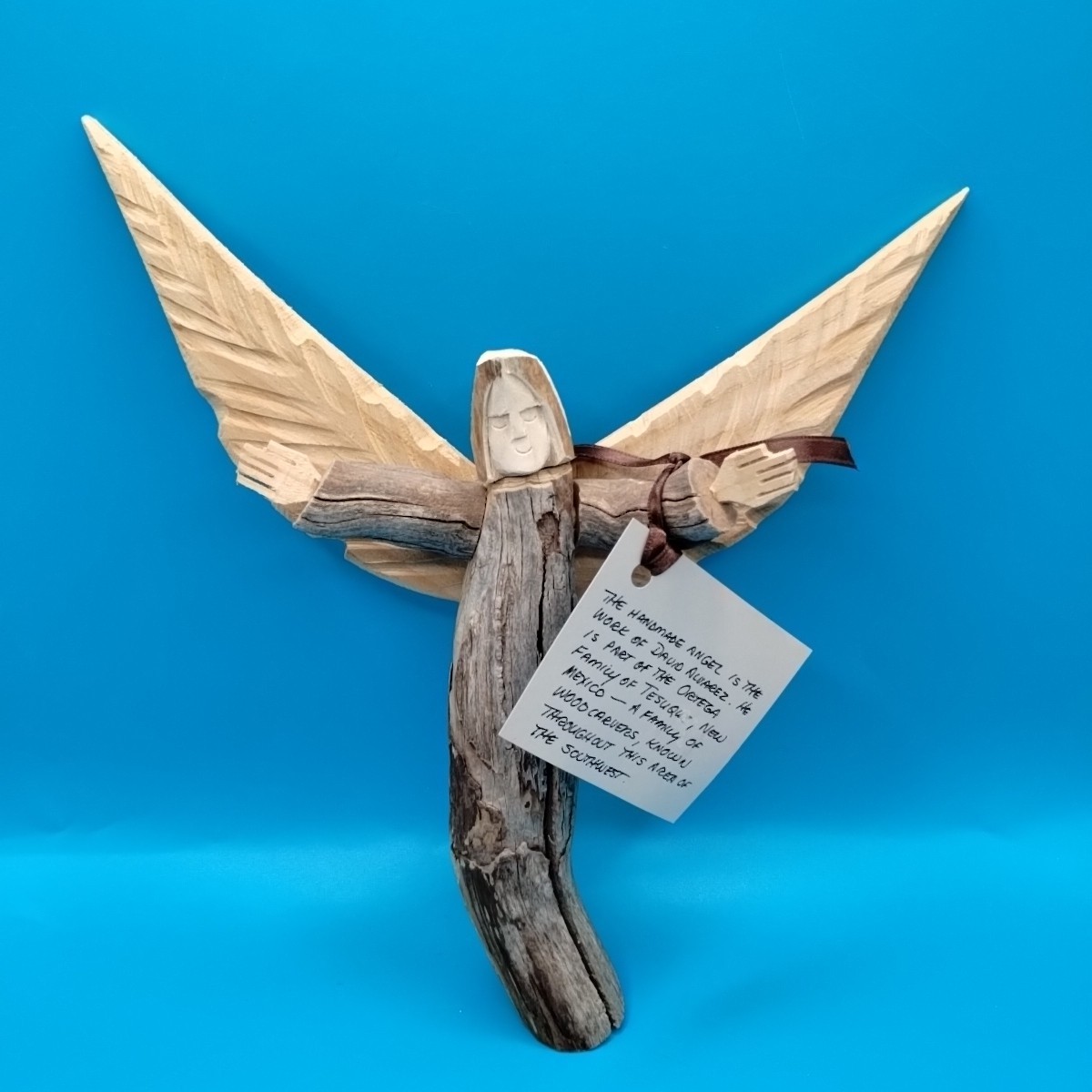 David Alvarez Handmade Carved Wooden Angel Folk Art Sculpture 10″ Rustic Decor