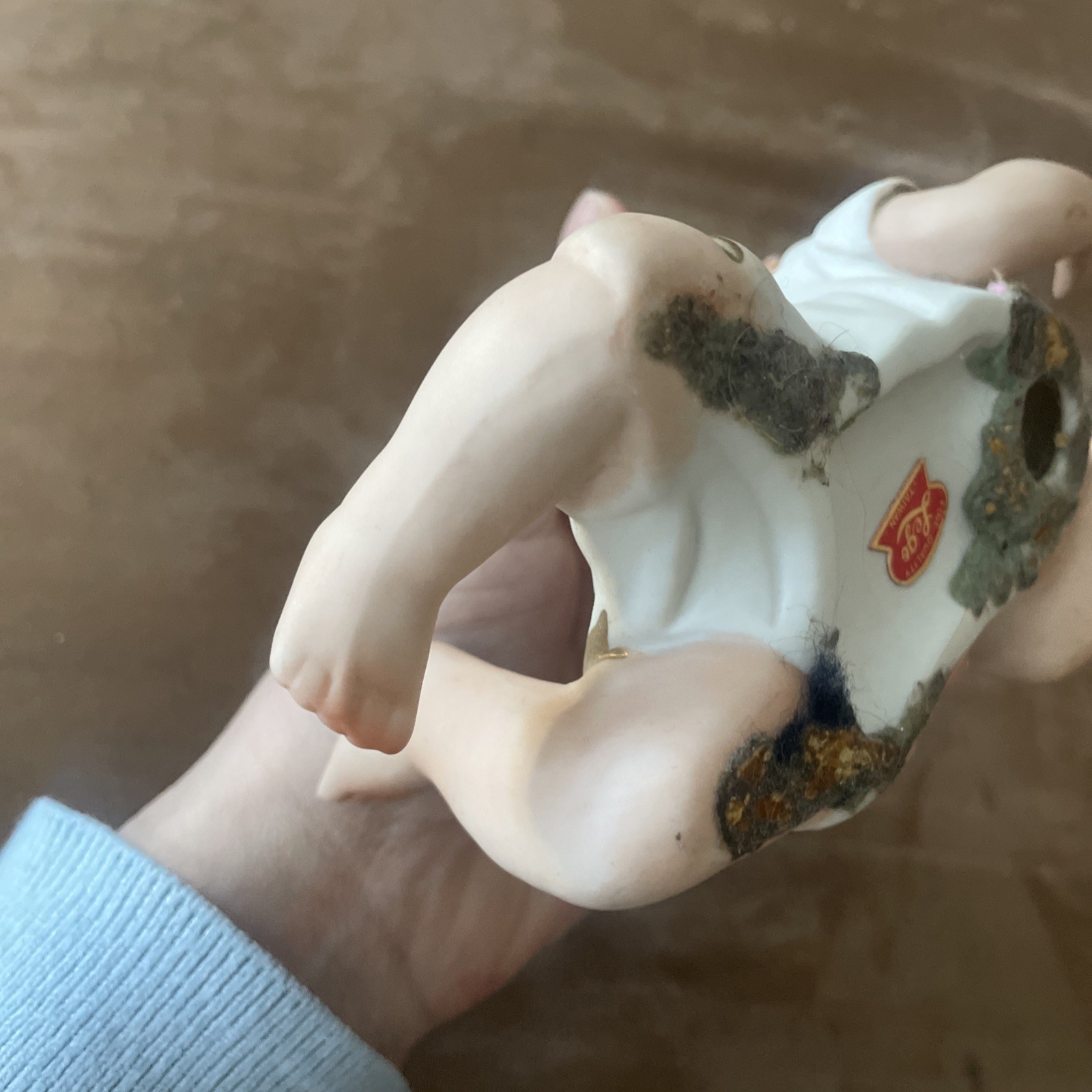 Vintage Piano Baby Figurine Hand Painted LEGO Sweet Bisque Porcelain 6″ Taiwan