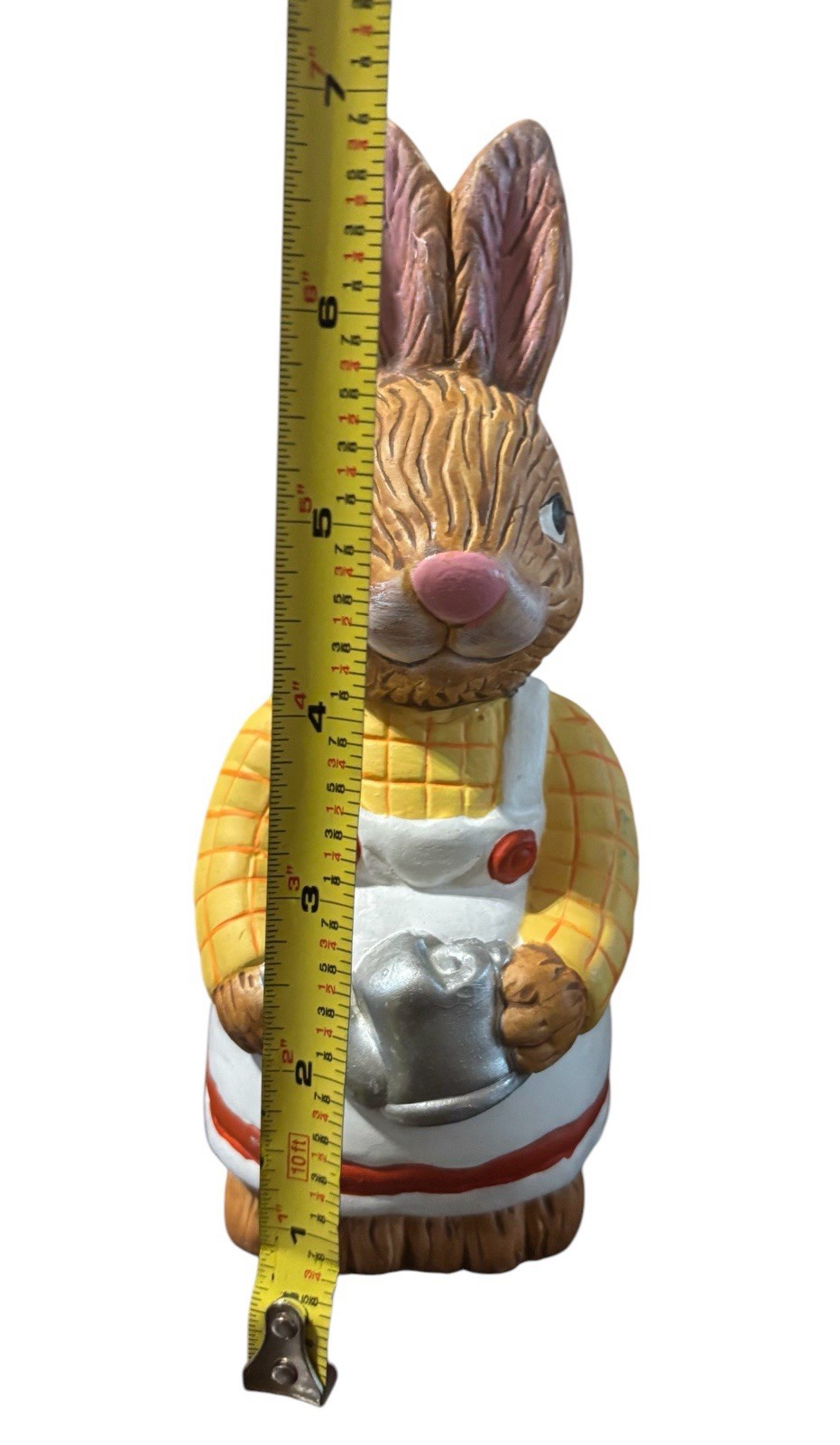 Vintage Easter Bunny Figurine Fluffy Girl With Apron And Watering Can