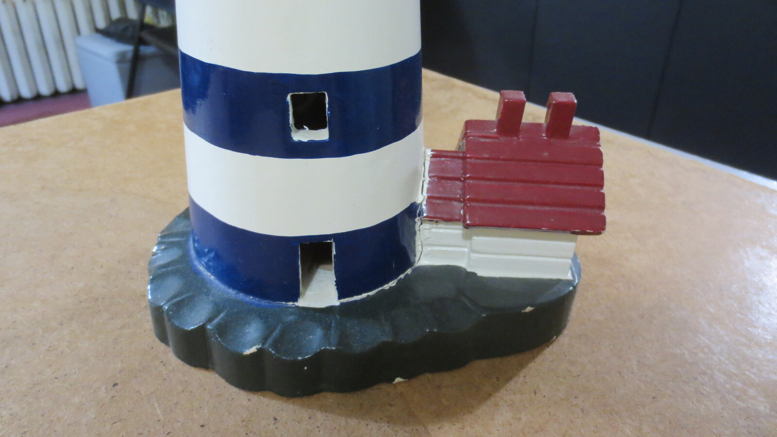 Lighthouse Statue Wooden Figure – Reddish Brown Roof House – Wood 13 inches tall