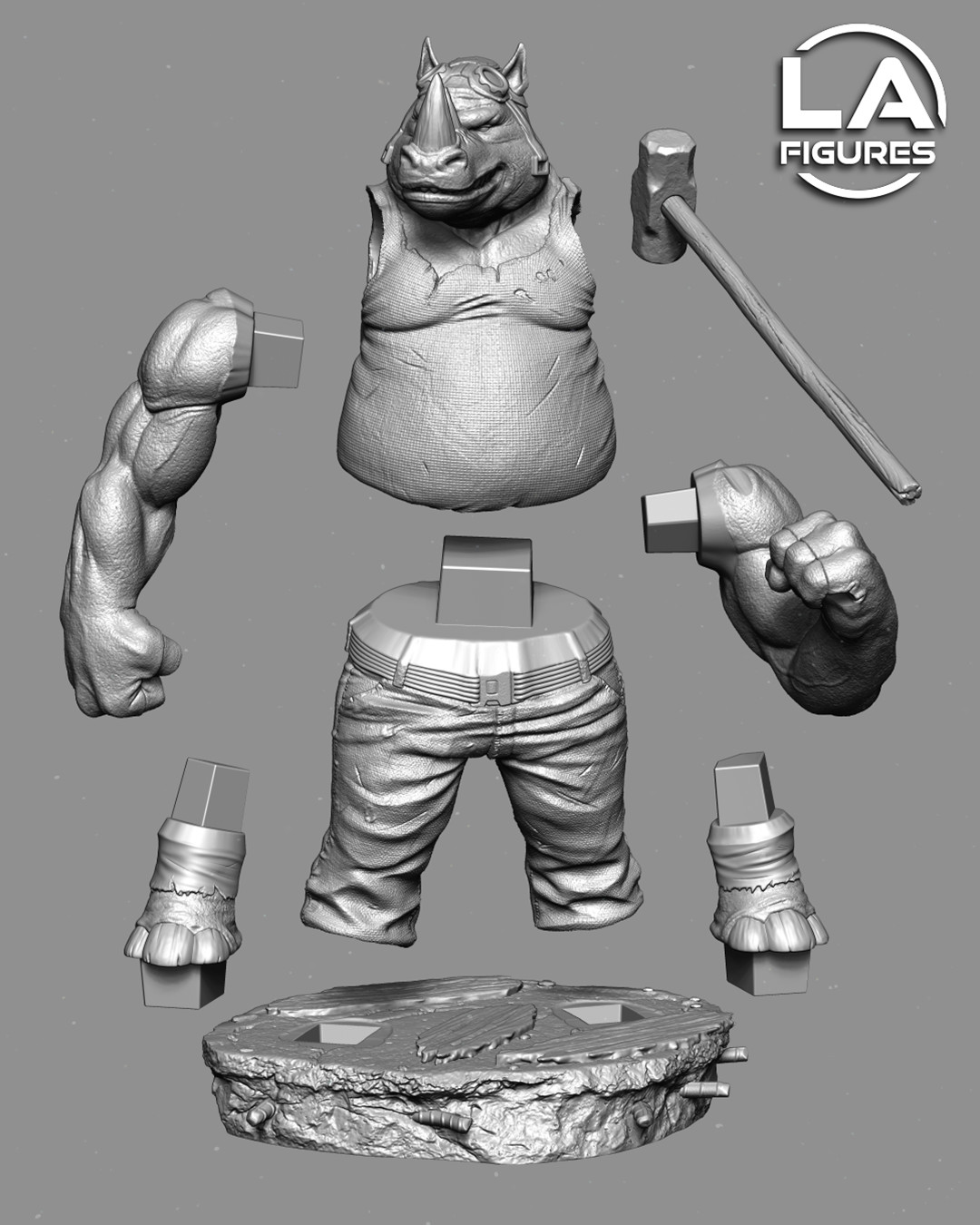 Rocksteady – TMNT 1/10 Scale Statue 3D Print Model Kit Unpainted
