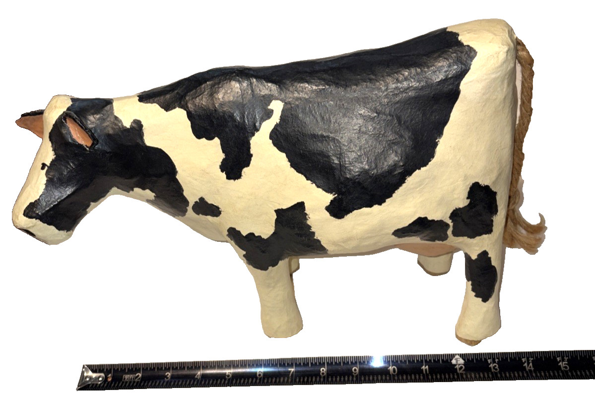 Linda & John Beazley Paper Mache Cow Bovine Parsley Junction Handcrafted ’94 SEE