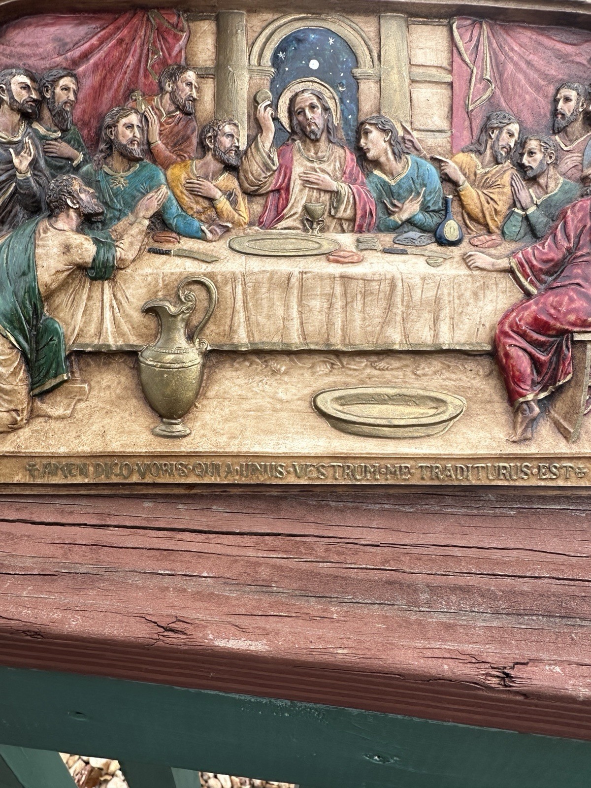 Vtg Hand Painted The Last Supper Wall Plaque Picture Chalk Plaster 13.5” x 8”