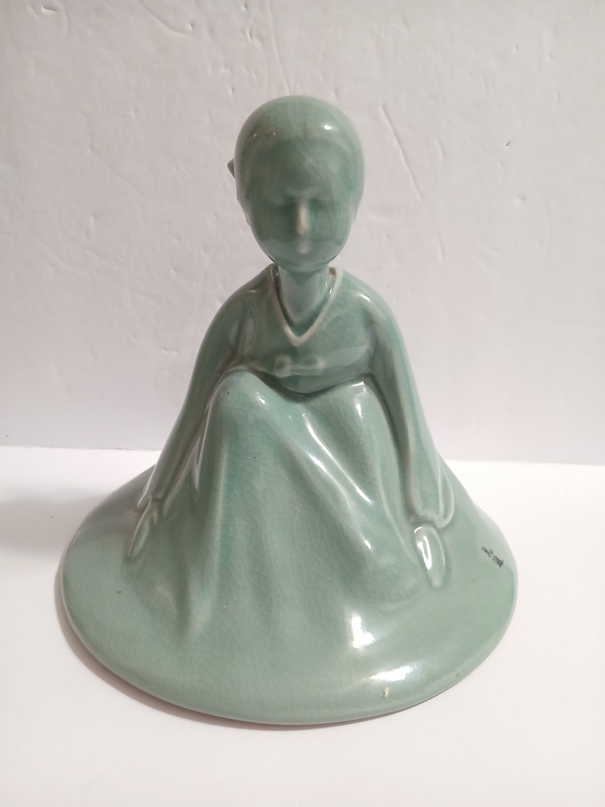 Noble Korean Woman Ceramic Signed Figure Vintage Celadon **Break**
