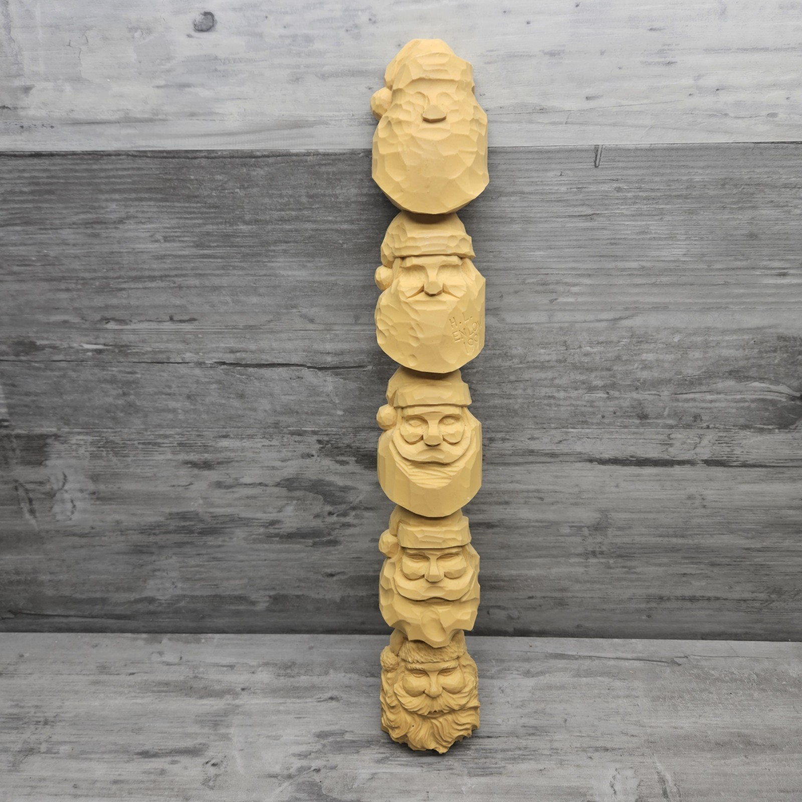 Harold H.L. HL Enlow Resin Wood Carvings Santa Claus Study Stick 1991 Vintage