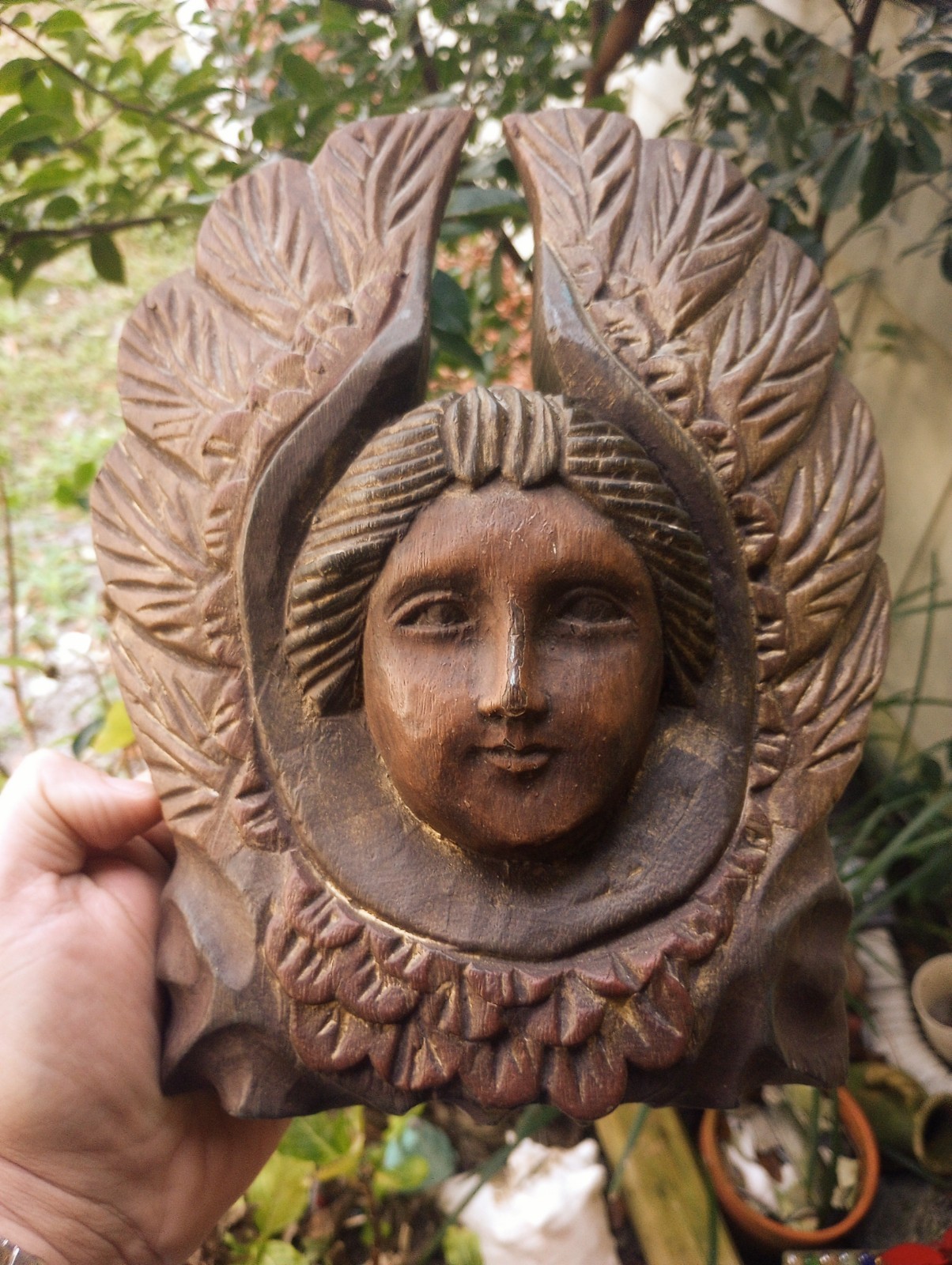 Antique Wooden Cherub Hand Carved. Large Vintage Hand Carved Angel. Hocus Pocus
