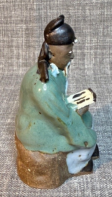 3 pc. Chinese Mudman Figurines Glazed Clay Mud Men 4 in. T Happy Buddha