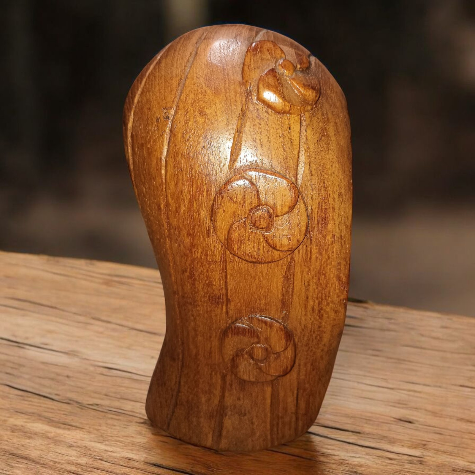 Hand Carved Wood Folk Art Woman Flowers Covered Face 6″ Bust One of a Kind VTG