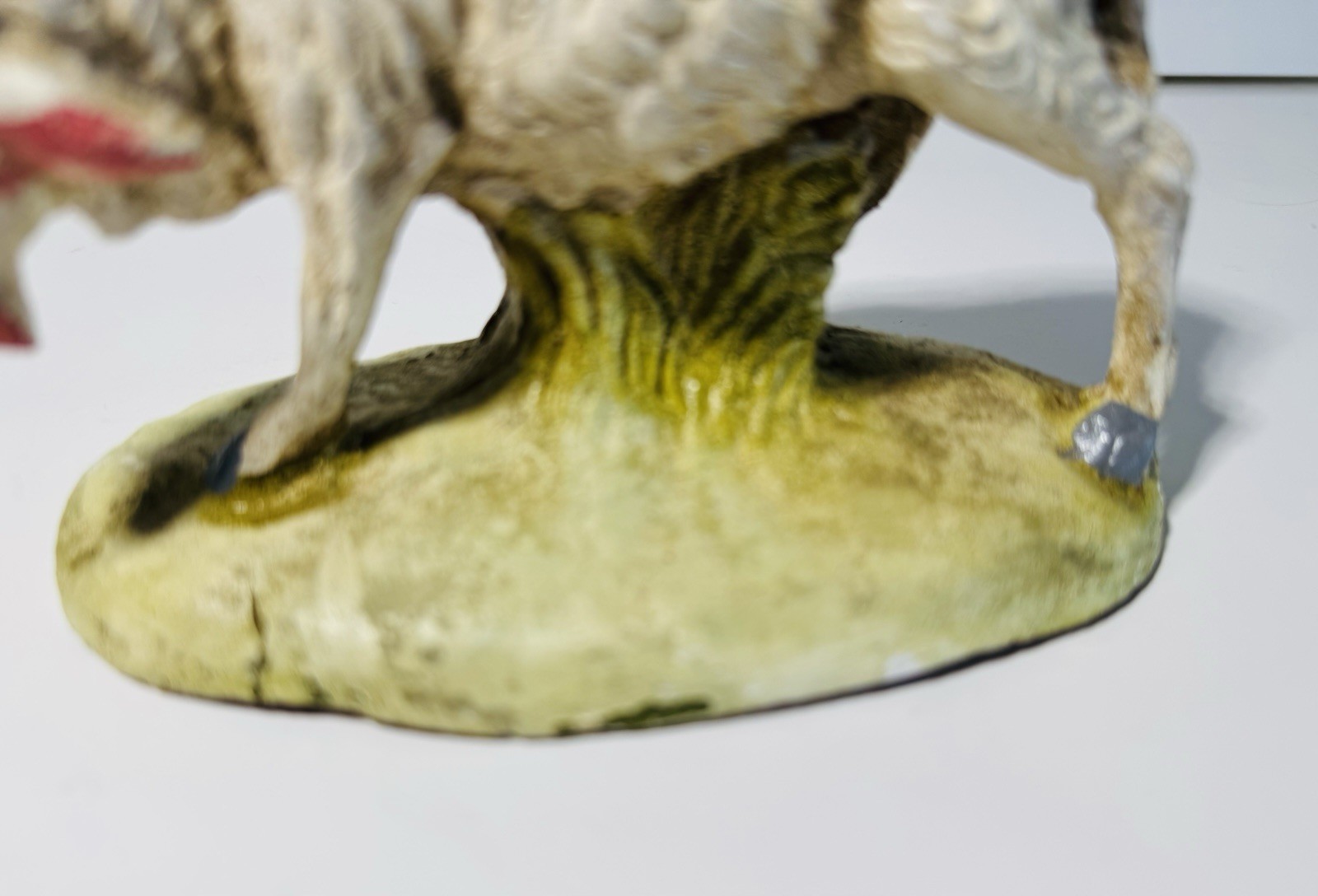 Rare Antique Sheep Figurine Handpainted Chalkware Plaster Nativity Decor 4”x 5”