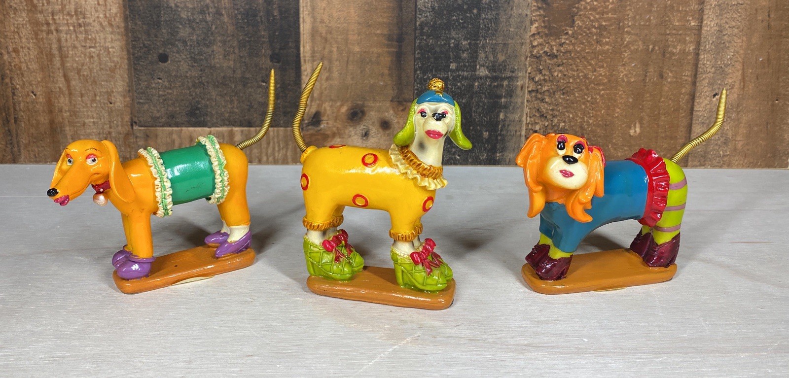 Lot of 3 Polystone Brite Dress Dog Figurines Dachshunds Dalmation King Charles S