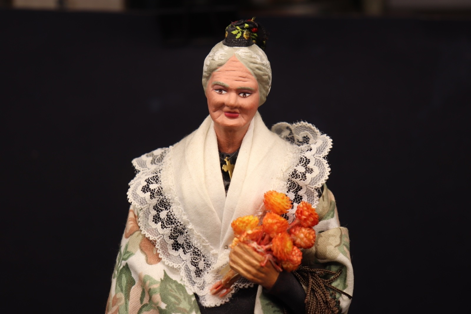 Santon figurine doll Flower Cutter handmade terracotta French JP Marinacci