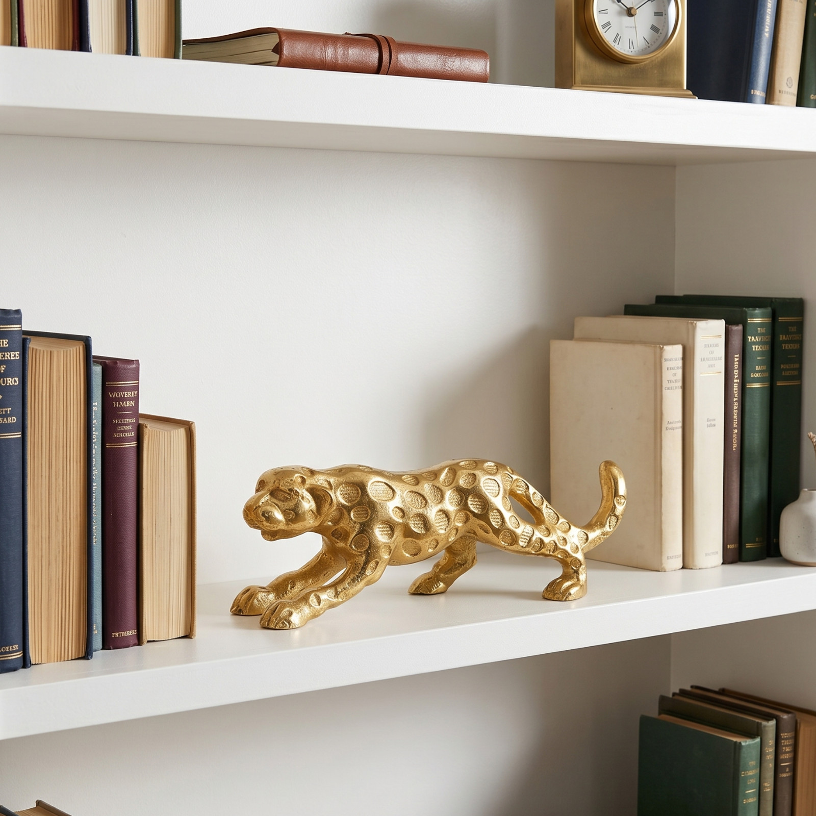 Leopard Golden Figurine, Glam Animal Decor Showpiece for Shelf Table, Gift Her
