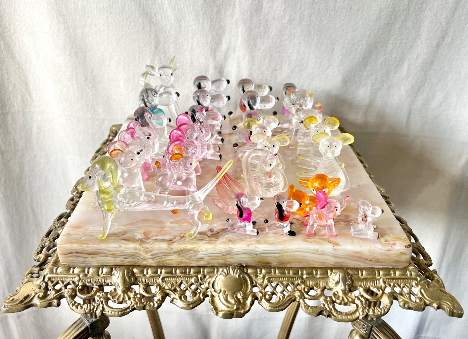 Vintage 1970’s Lucite Clear Plastic Mixed Lot Of 29 Animal Figures Hong Kong