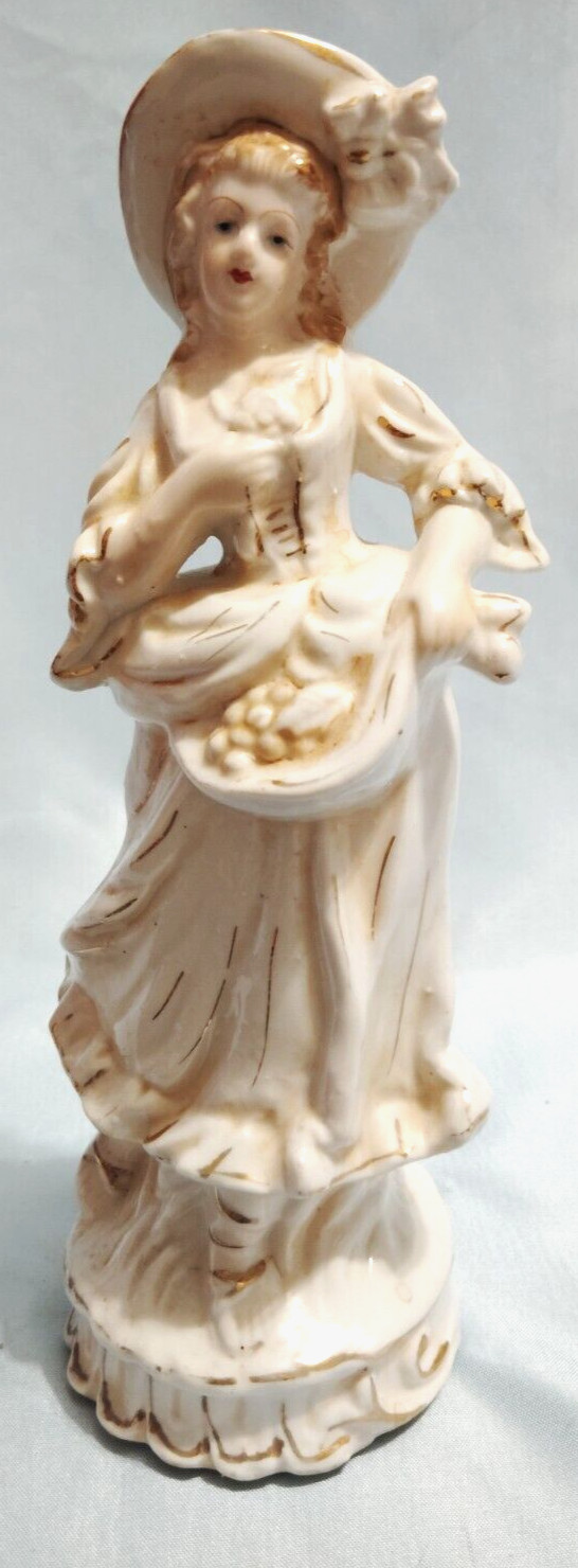 Vintage Porcelain Lady Figurine 8 Inch Made in Japan Victorian Woman Hat