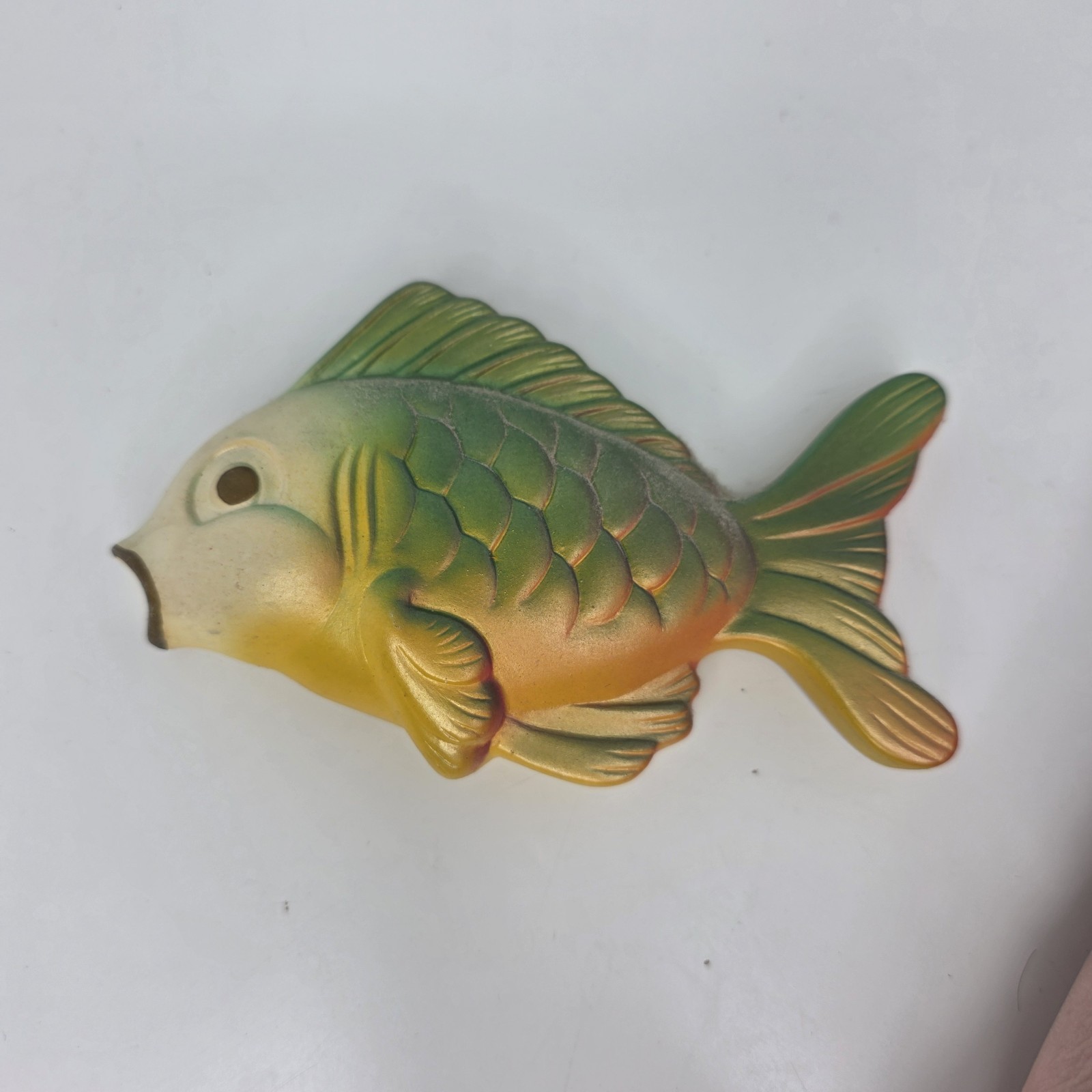 Vtg Miller Studio 3 Fish & Treasure Box Chalkware Wall Decor 1972 Green Yellow