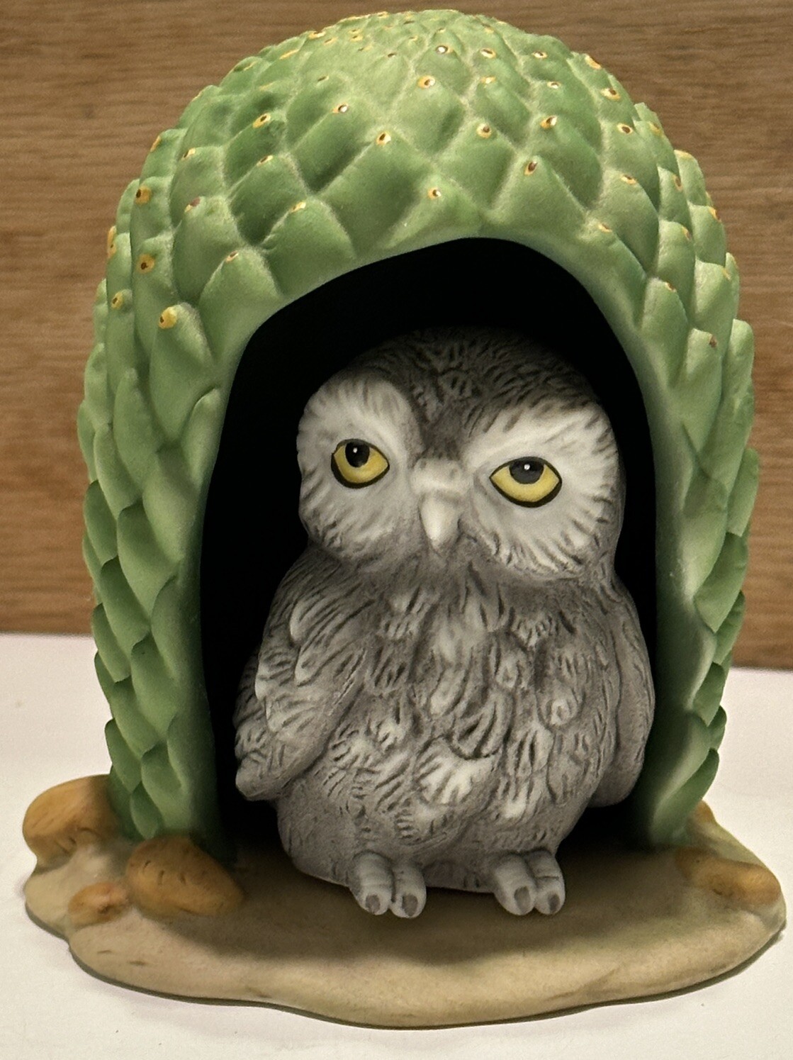 Woodland Surprises Figurine Owl Cactus Jacqueline B Smith 1984 Porcelain