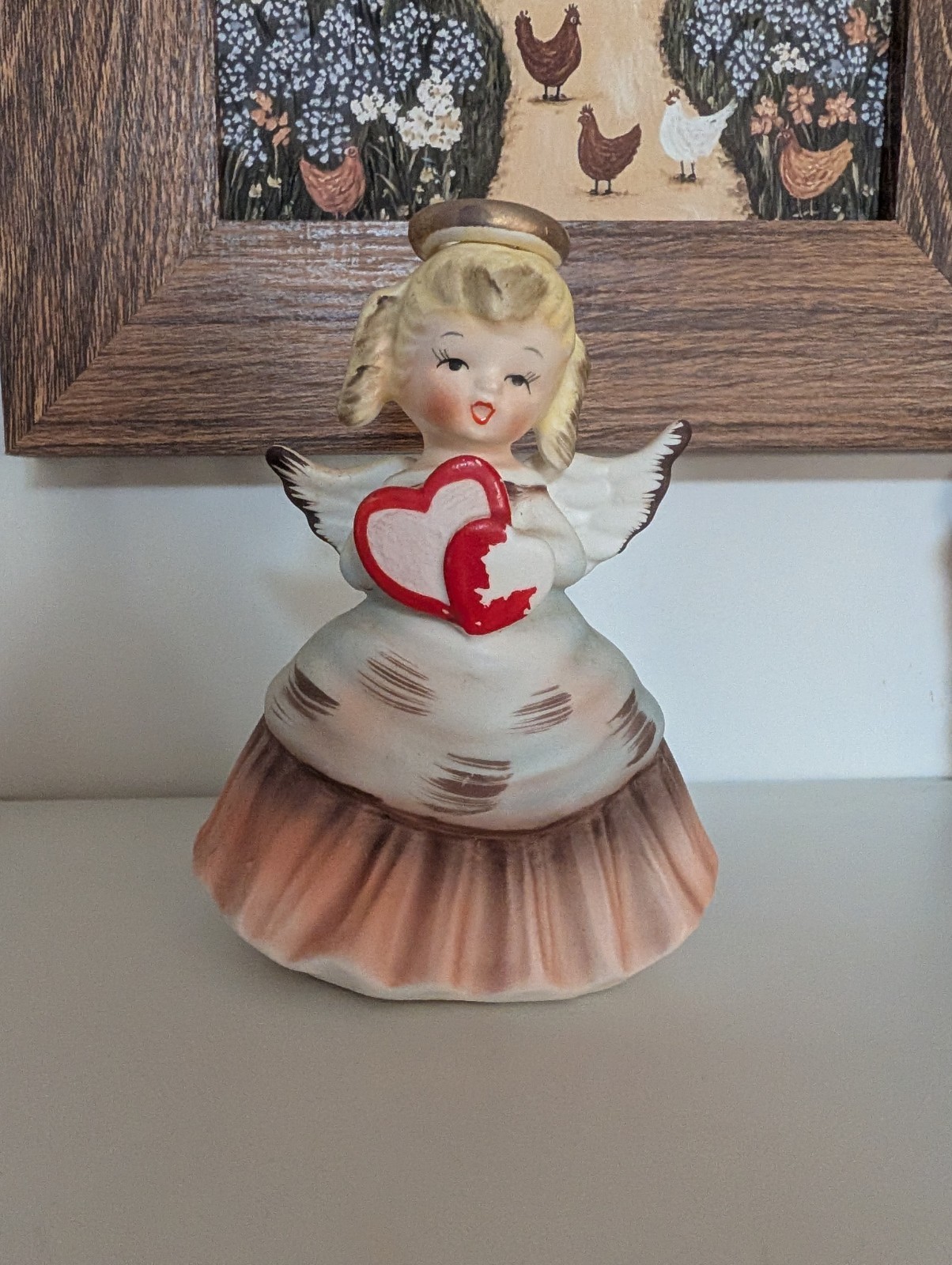 Vintage Inarco February Valentine Angel with Double Heart Figurine 4″