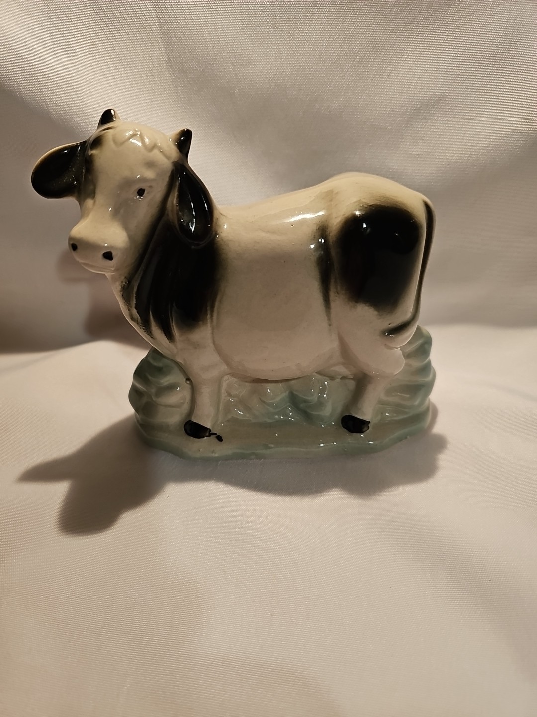 Vintage Ceramic Black & White Cow Figurine Made in Brazil