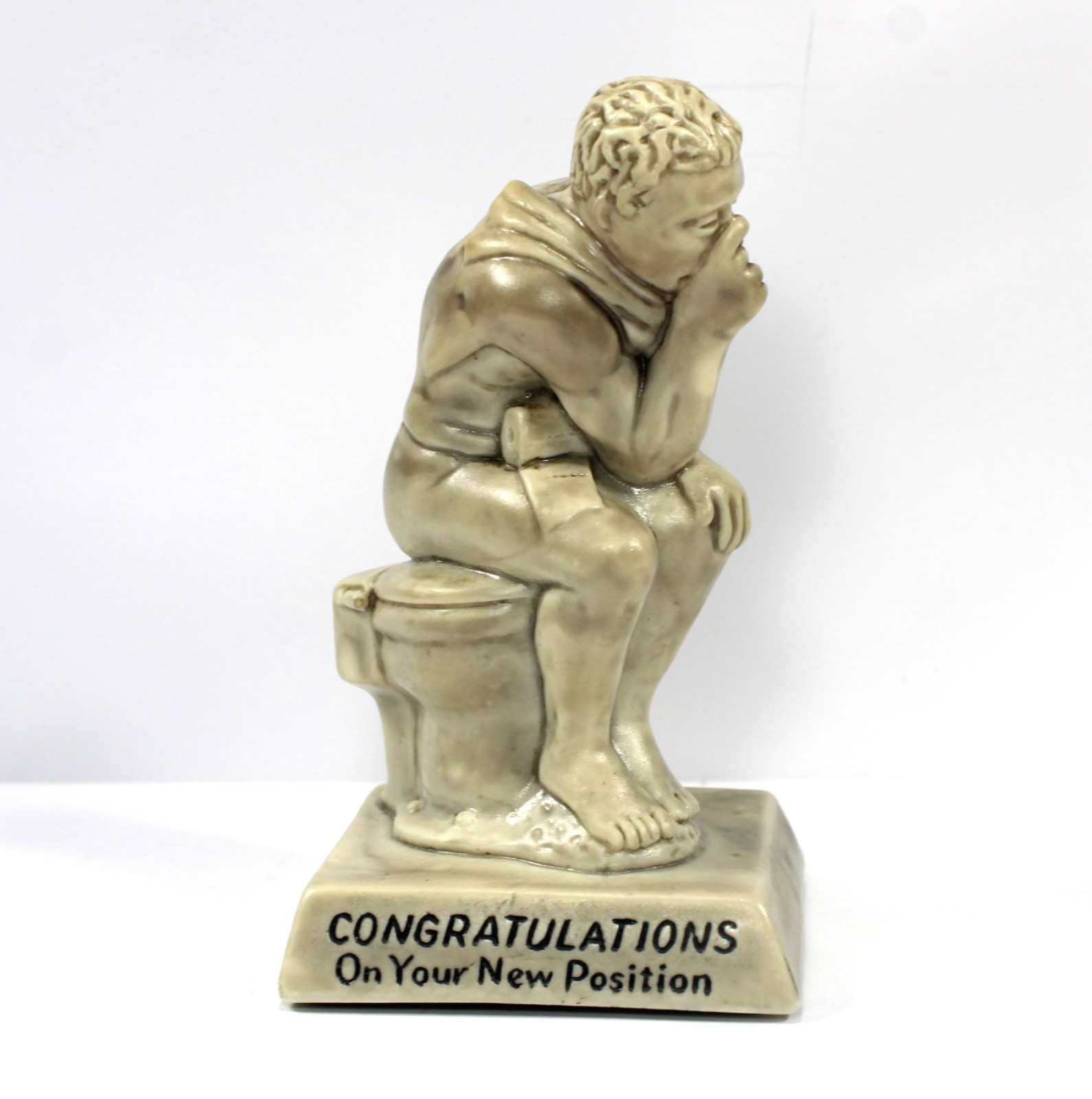 1968 Russ Berrie CONGRATULATIONS Nude Thinking Man on Toilet Throne Figurine