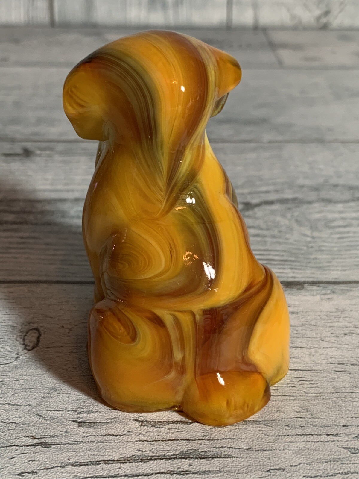 Vtg Pooch The Dog Degenhart Bittersweet Burnt Orange Slag Glass UV Glow Marked D
