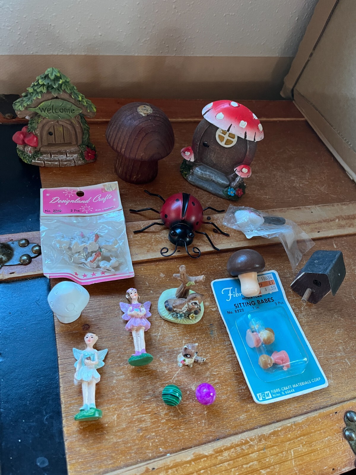 Large Mixed Lot of Resin Fairies Plastic Bunny Wood Toadstool Ceramic Raccoon Fa