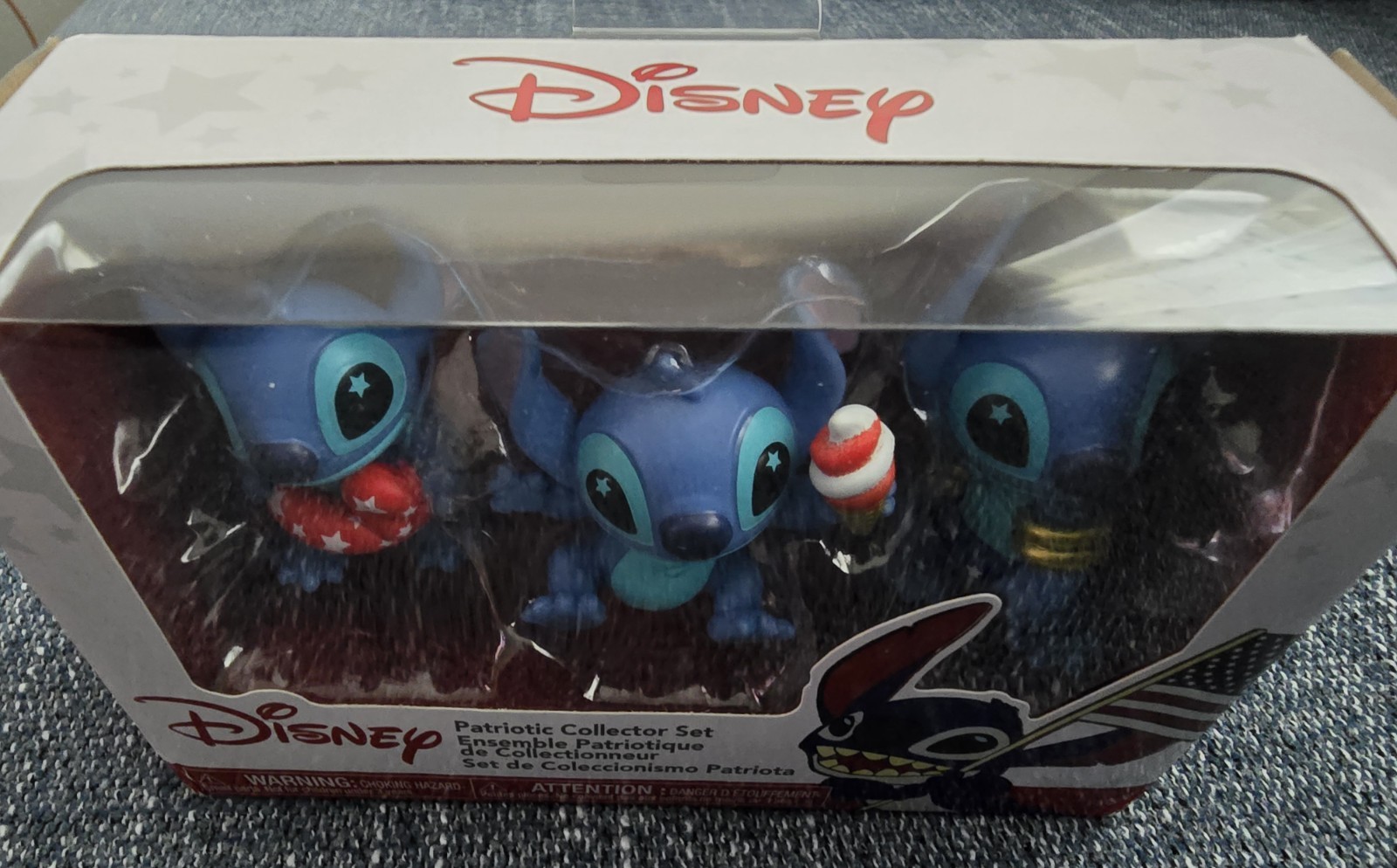 Disney Lilo & Stitch STITCH July 4th Patriotic Collector Set of 3 Figures 2″
