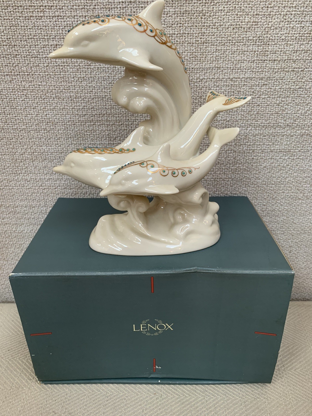 LENOX CHINA JEWEL COLLECTION FROLICKING DOLPHINS FIGURINE