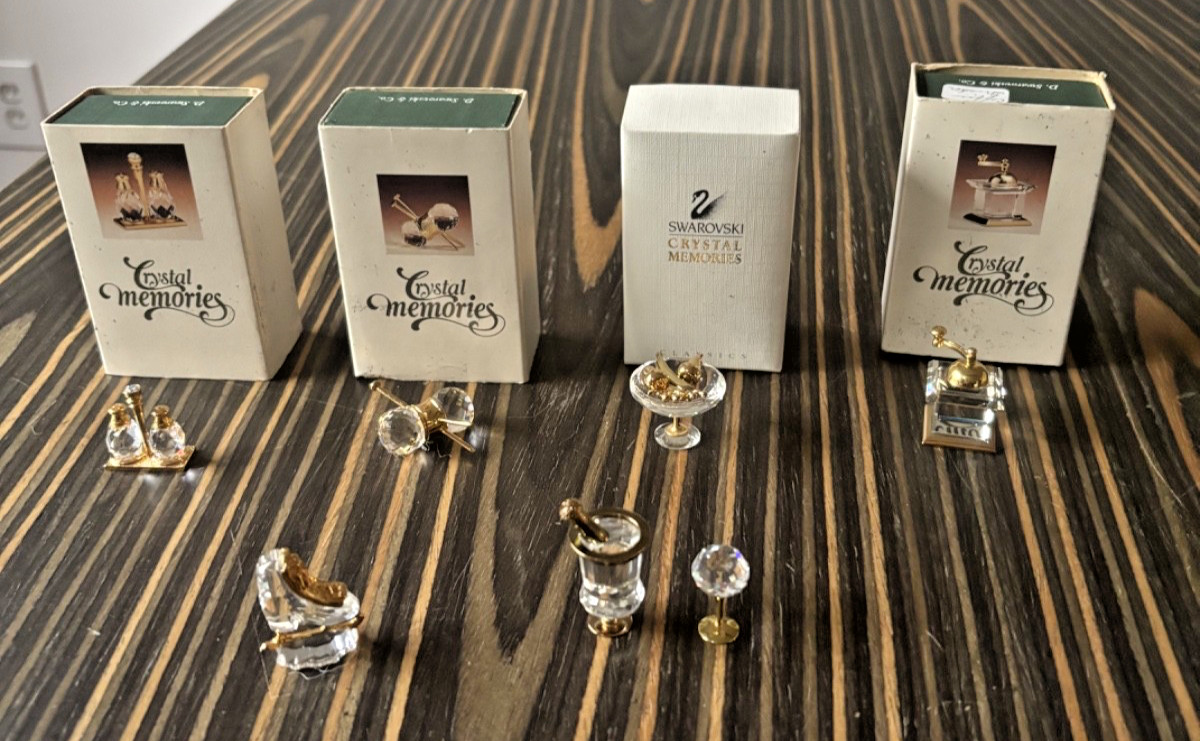 Swarovski Crystal And Gold Plated Lot Of 7 Miniature Memories Figurines NOS