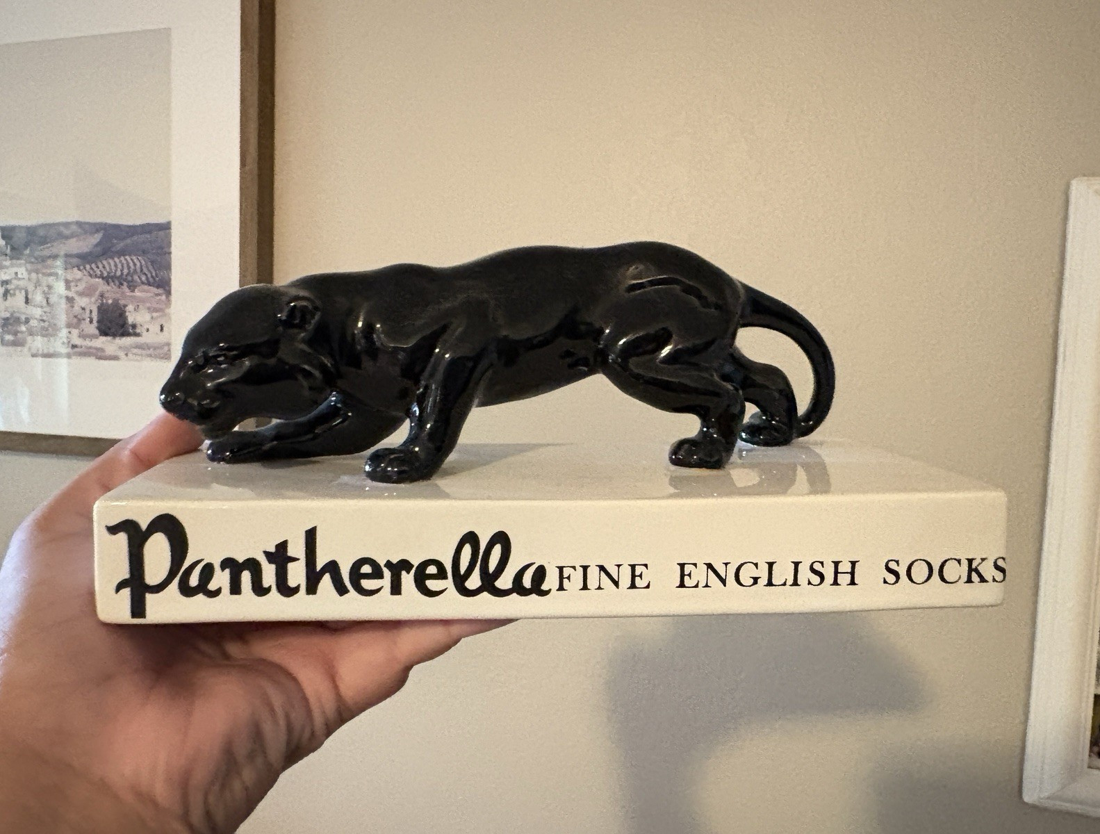 Pantherella Black Glossy Ceramic Panther Figurine Wild Animal Decor 2000-2009