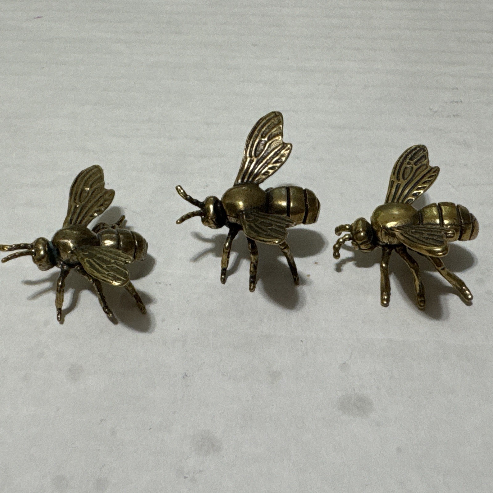 Vintage Style Solid Brass Bee Figurine 3 Pcs Bumblebee Animal Insect