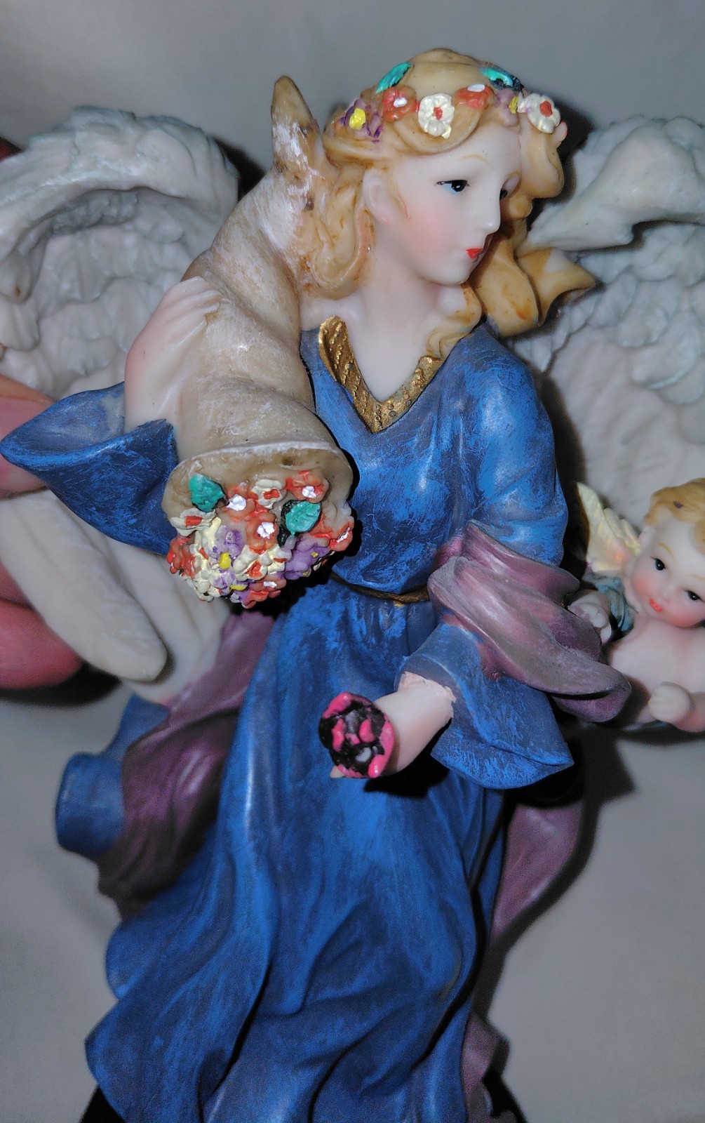 Vintage Angel Figurine with Pan Flute and Cherub Angel