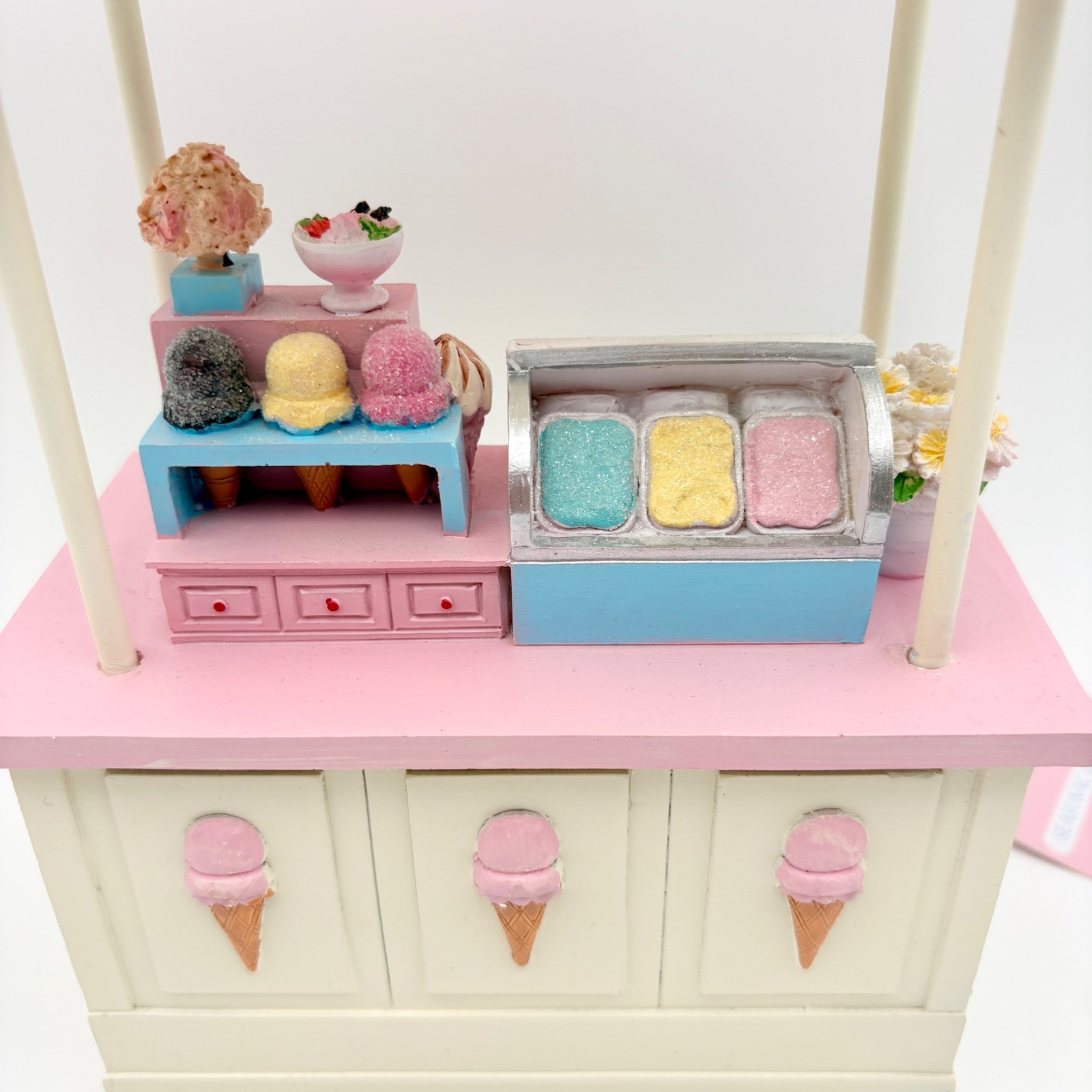 Sweet Treats Mini Ice Cream Cart Pink Display Striped Easter Pastel Décor