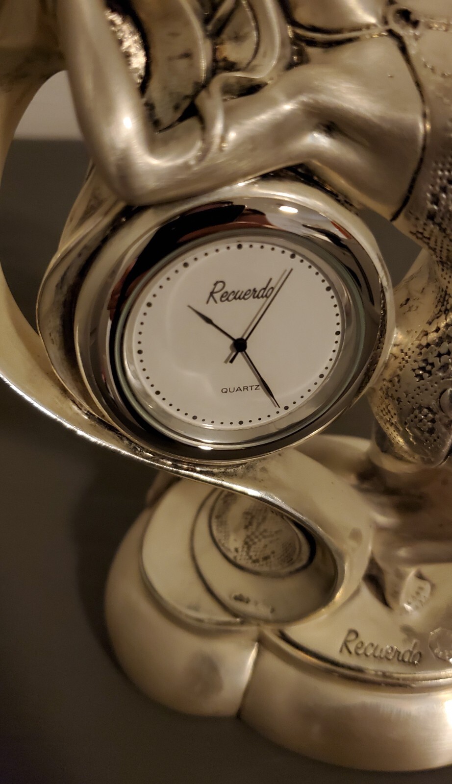 Recuerdo – Made in Italy – Art Nouveau Art Deco Silver Coated Resin Clock Statue