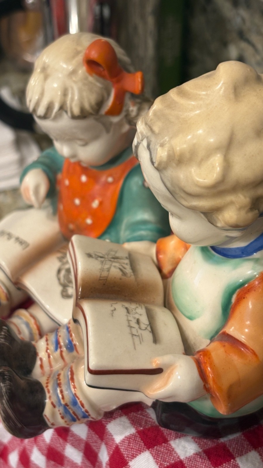 Vintage Ceramic Storybook Children Figurines Pair Little Red Riding Hood Reader